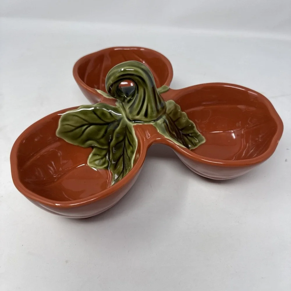 Better Homes Garden Heritage Stoneware Pumpkin Fall Harvest 3 Bowl Candy Dish